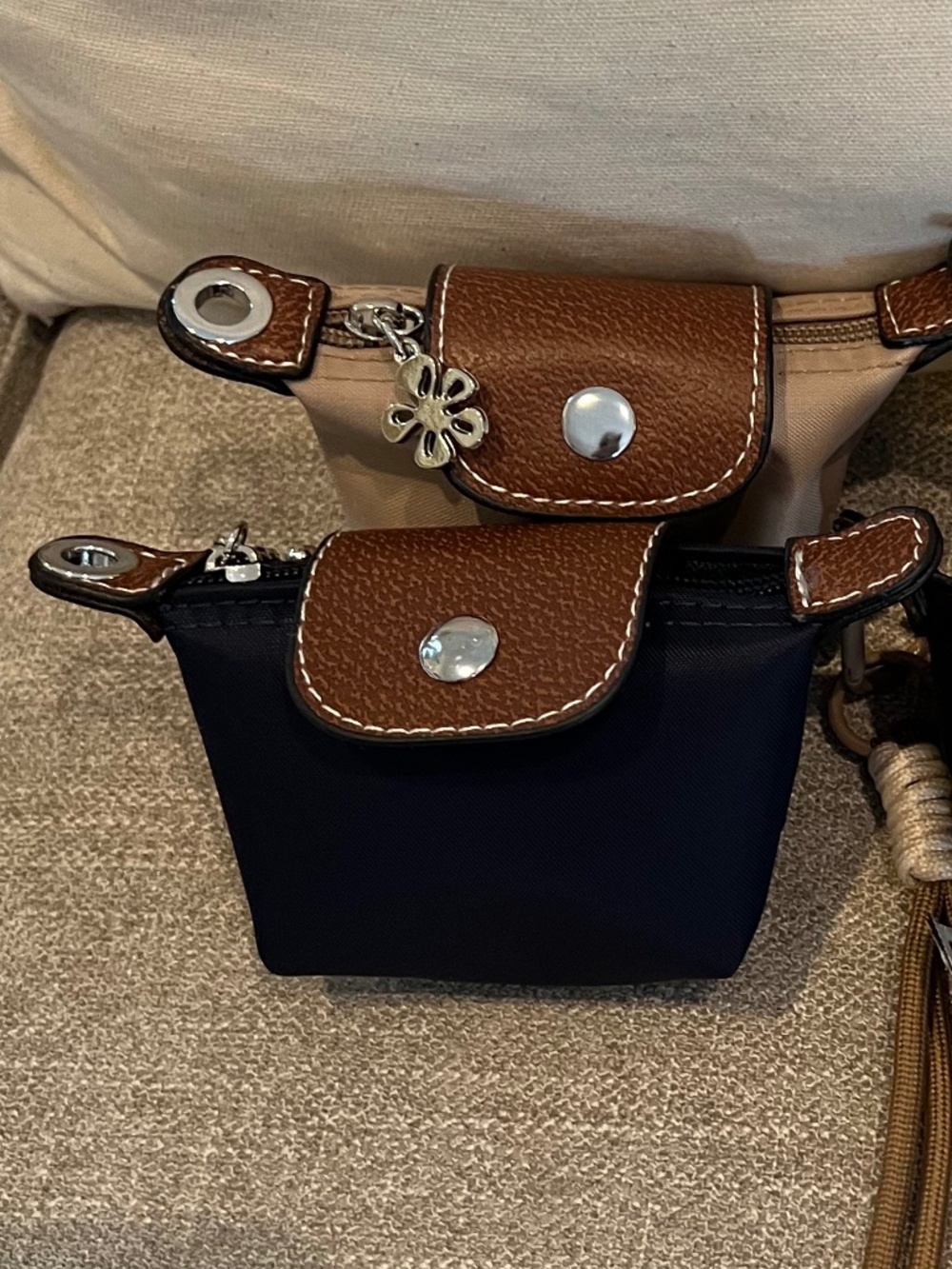 Mini Nylon Dumpling Bag Dark Blue Detachable Nylon Wrist Strap Mini Wristlet - Picture 7 of 14